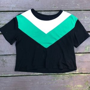 Patterned Green and White Colorblock Cropped Tee
